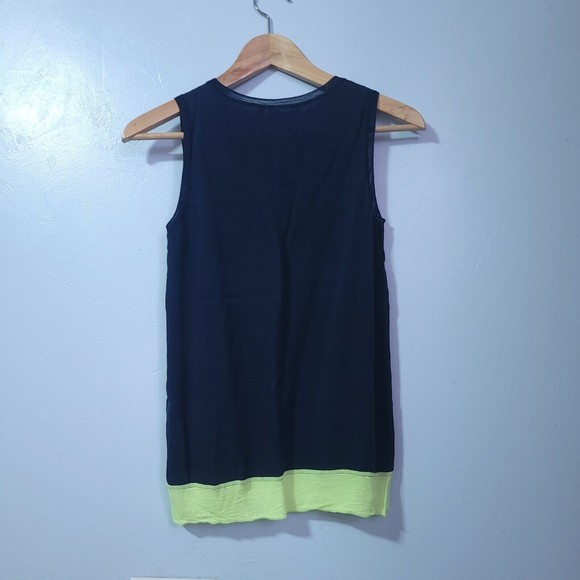 Theory Lewie Silk Tank Top Black Neon Yellow Blouse Women's Size S/M J0502529 - Picture 5 of 9
